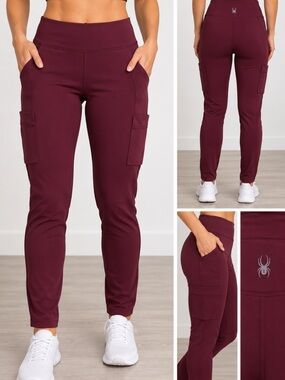 Spyder Active Women’s L Burgundy High Rise Cargo Leggings Pockets